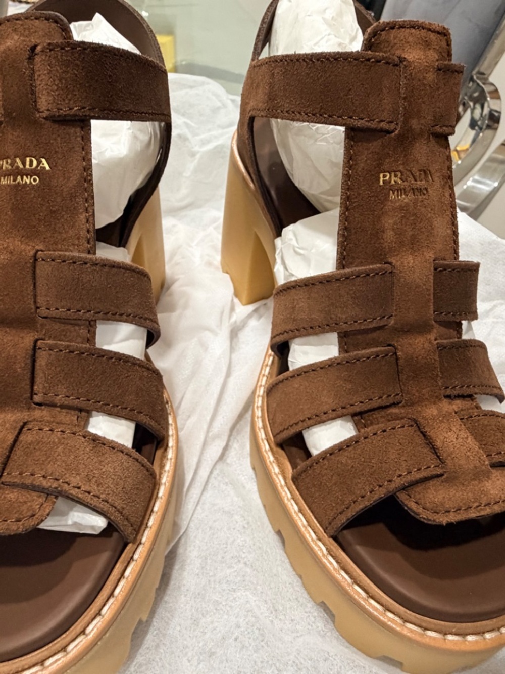 High Heeled Suede Prada Sandals - Picture 4 of 10